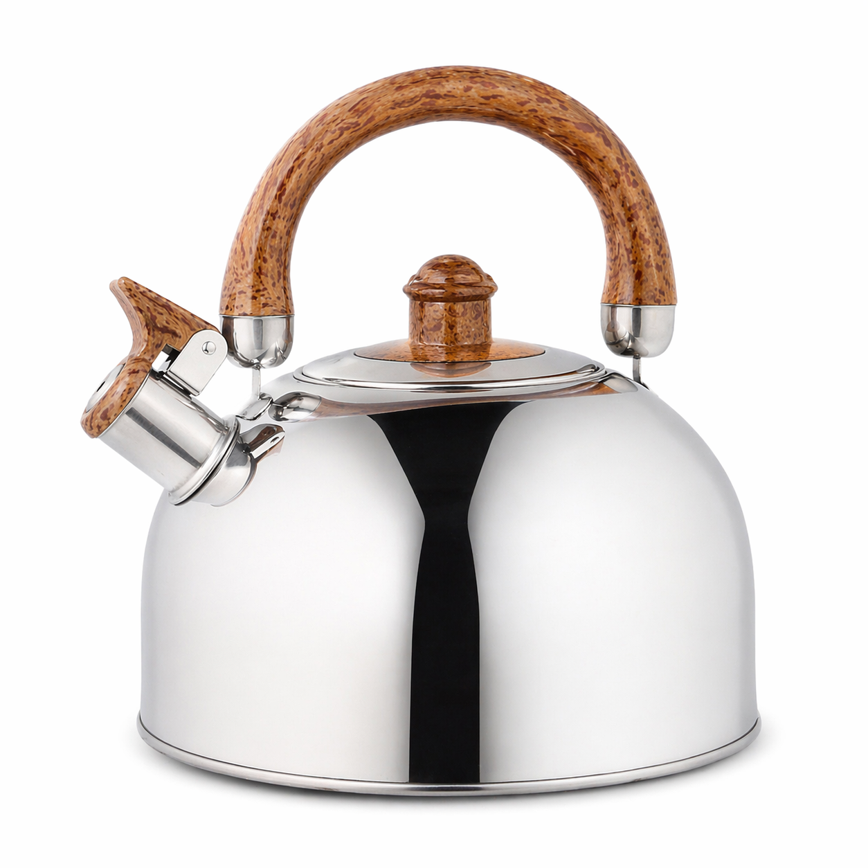 Caldera de Acero Inoxidable 2.5L con Silbato y Asa Fría Tipo Madera