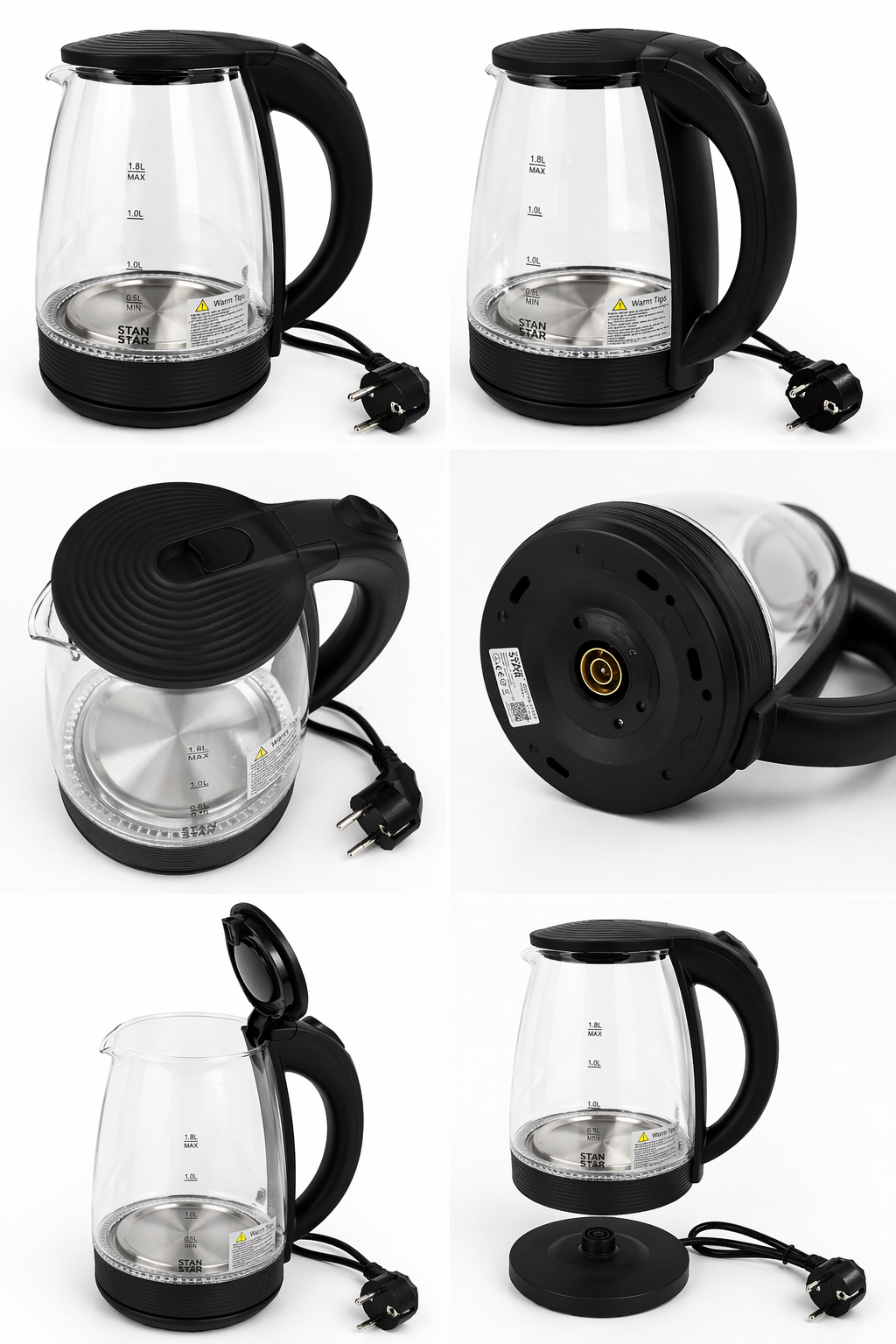 Jarra Eléctrica de Vidrio 1.8L 1500W Winning Star con Apagado Automático